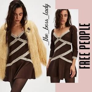 Free People mini dress floral lace sweetheart neck corduroy cotton XS